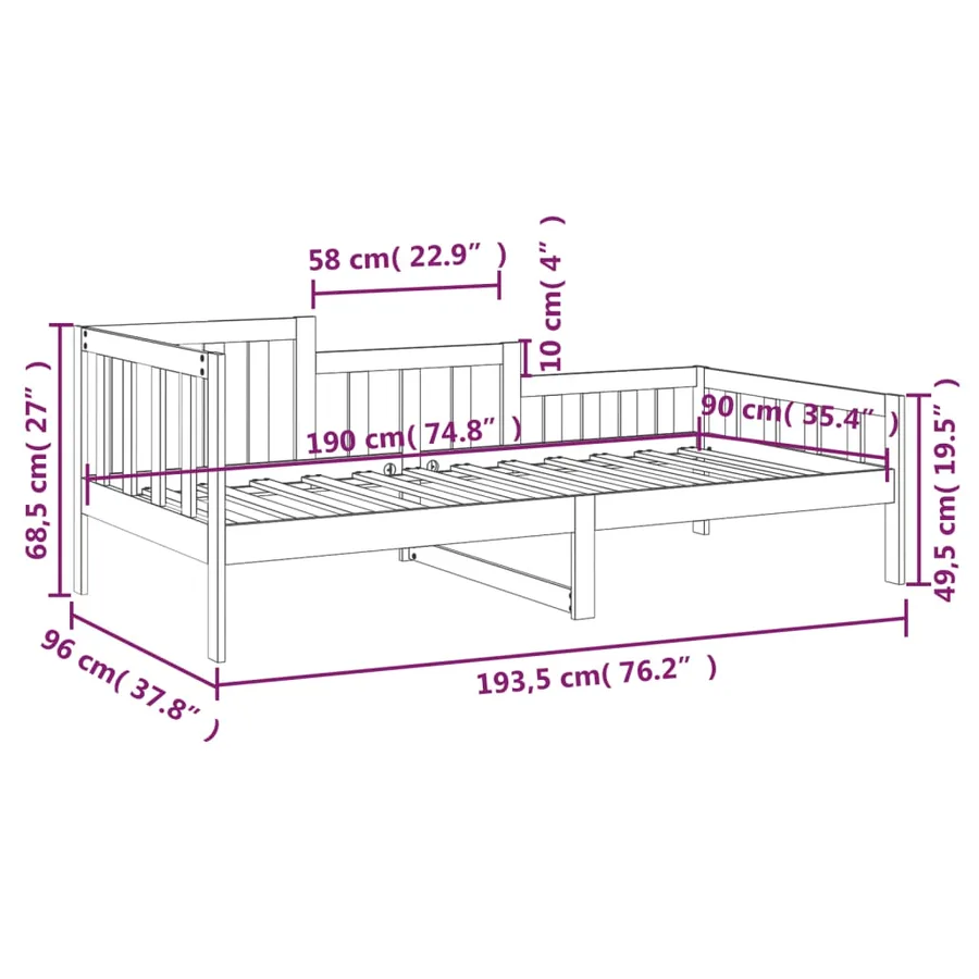 Lit de jour sans matelas 90x190 cm bois de pin massif - 11
