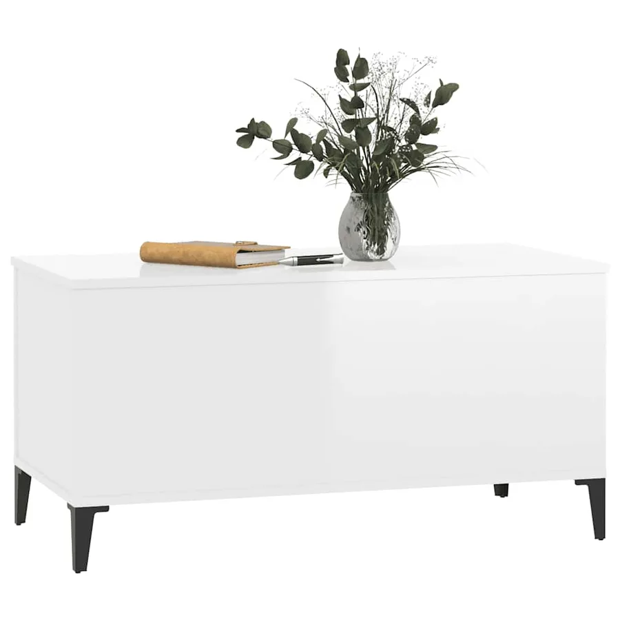 Table basse Blanc brillant 90x44,5x45 cm Bois d'ingénierie - 7