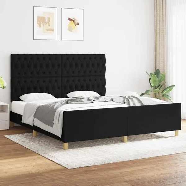 Cadre de lit sans matelas noir 180x200 cm tissu