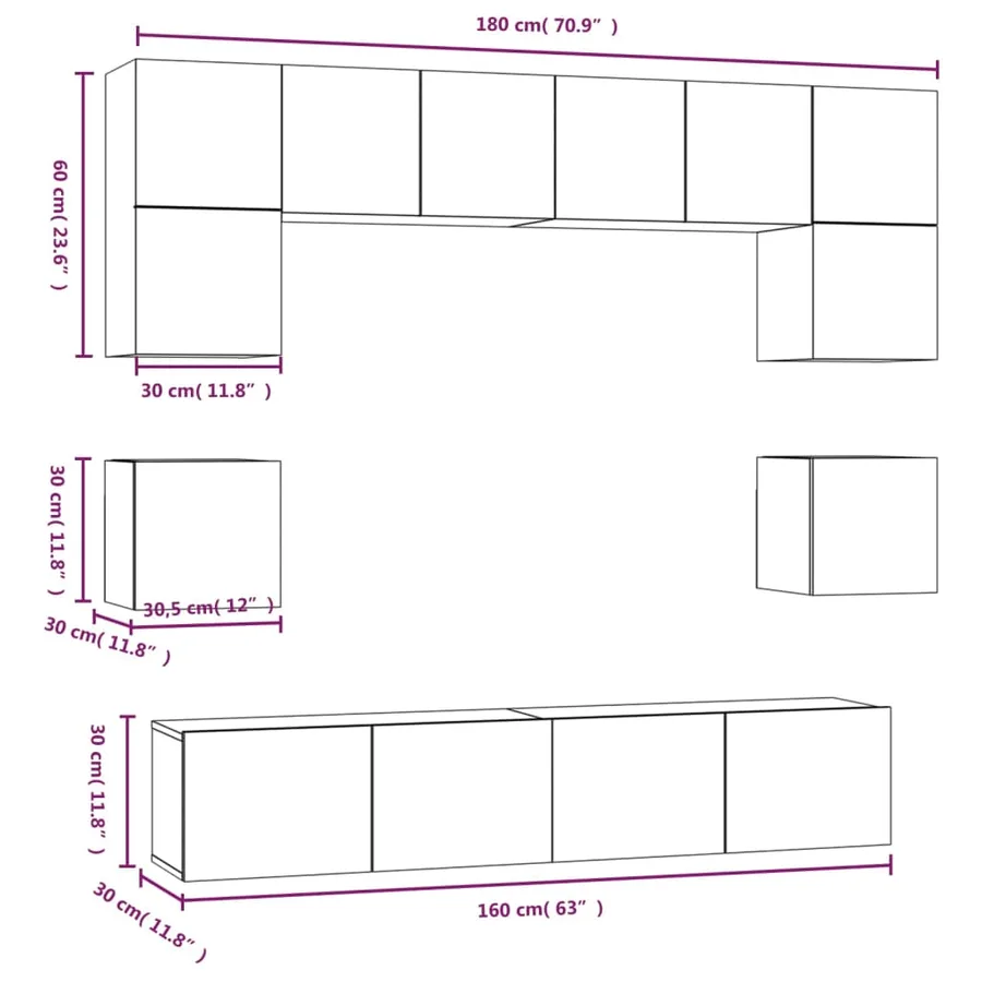 Ensemble de meubles TV 8 pcs Blanc Bois d'ingénierie - 10