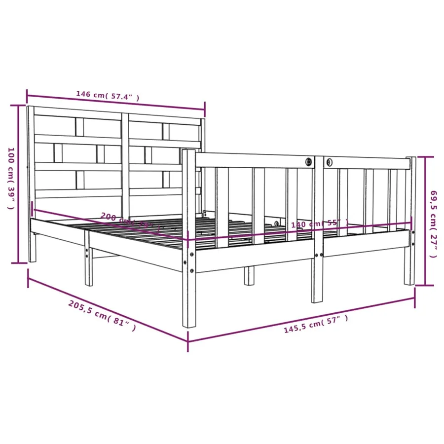 Cadre de lit sans matelas bois massif 140x200 cm - 9