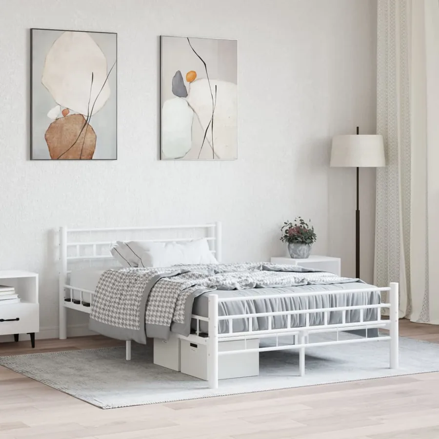 Cadre de lit sans matelas blanc métal 140x200 cm