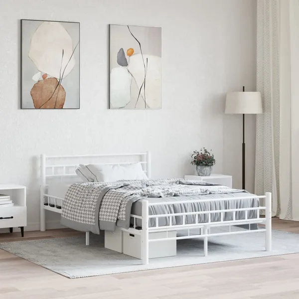 Cadre de lit sans matelas blanc métal 140x200 cm