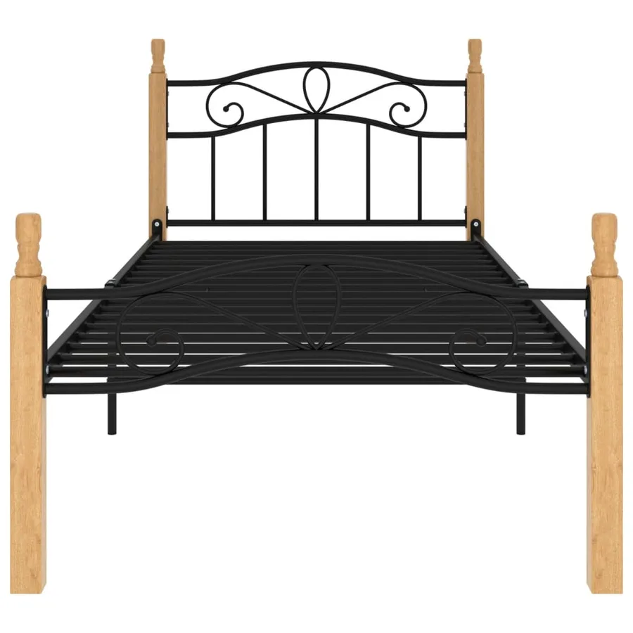 Cadre de lit sans matelas noir métal bois chêne massif 90x200cm - 3