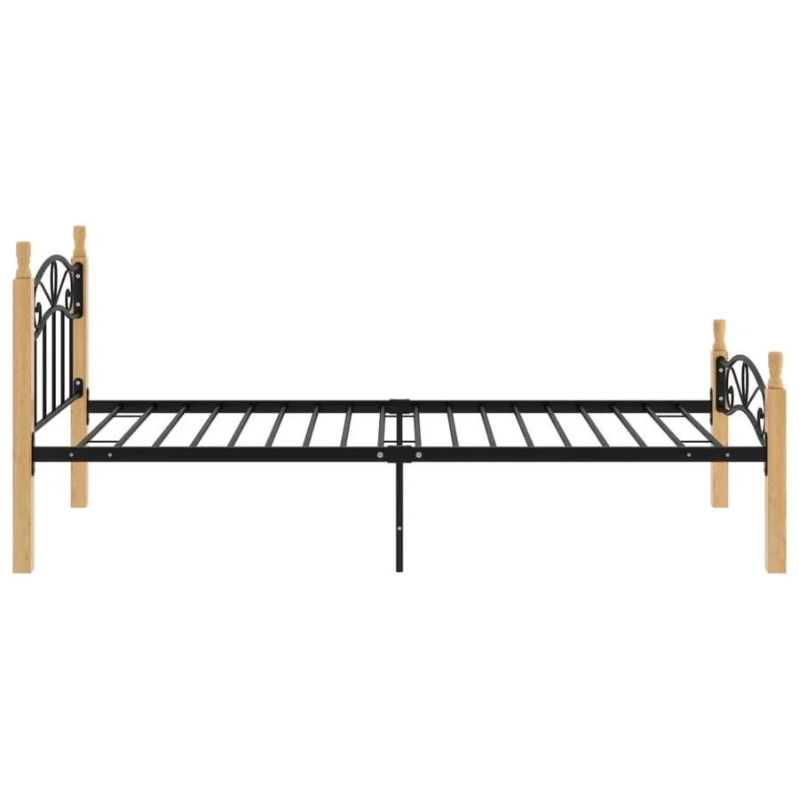 Cadre de lit sans matelas noir métal bois chêne massif 90x200cm - 4