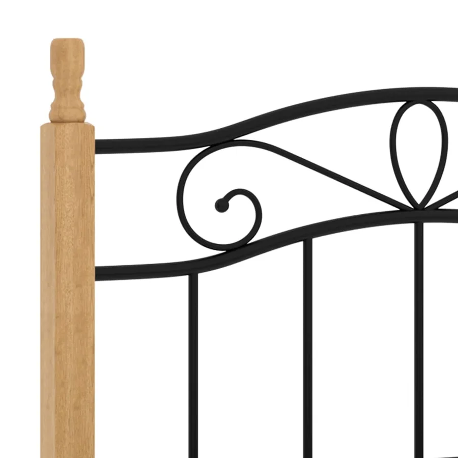 Cadre de lit sans matelas noir métal bois chêne massif 90x200cm - 5