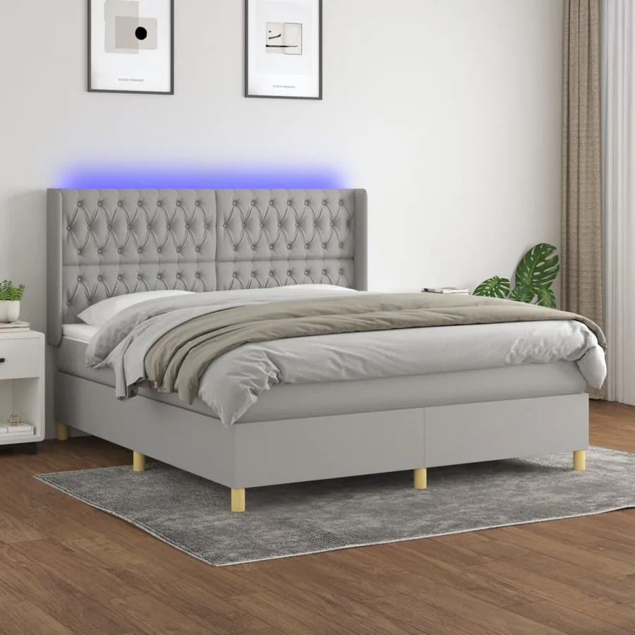 Sommier à lattes de lit matelas LED Gris clair 180x200 cm Tissu