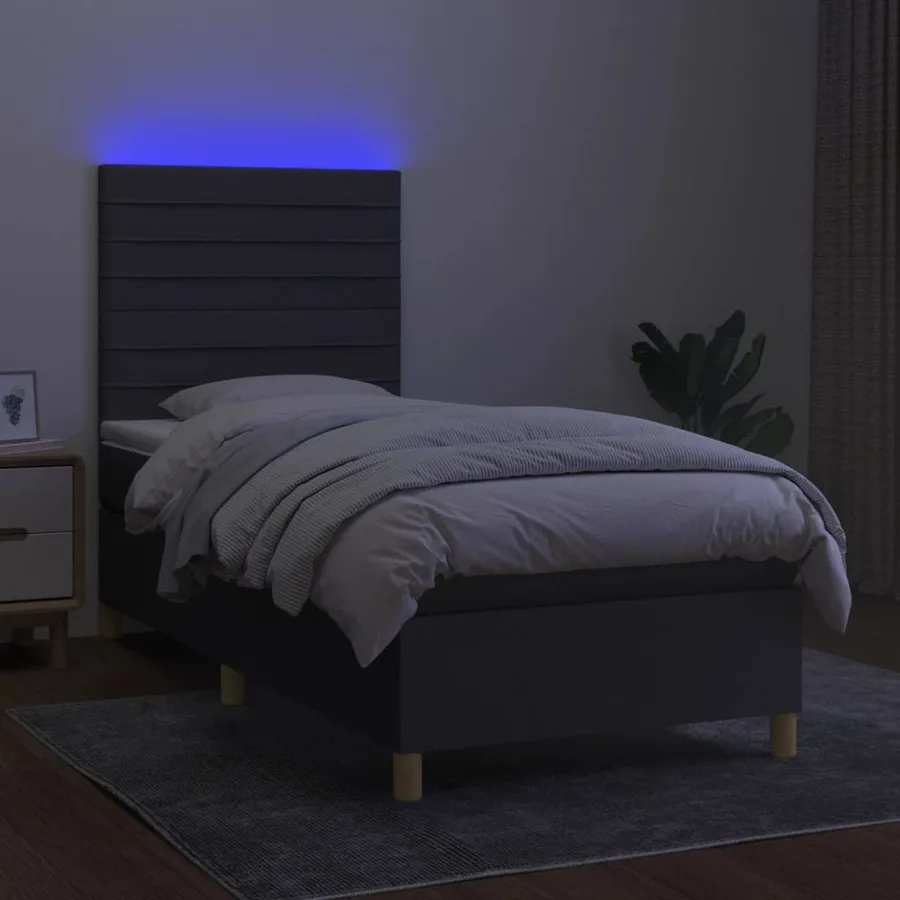 Sommier à lattes de lit et matelas et LED Gris foncé 100x200 cm - 4