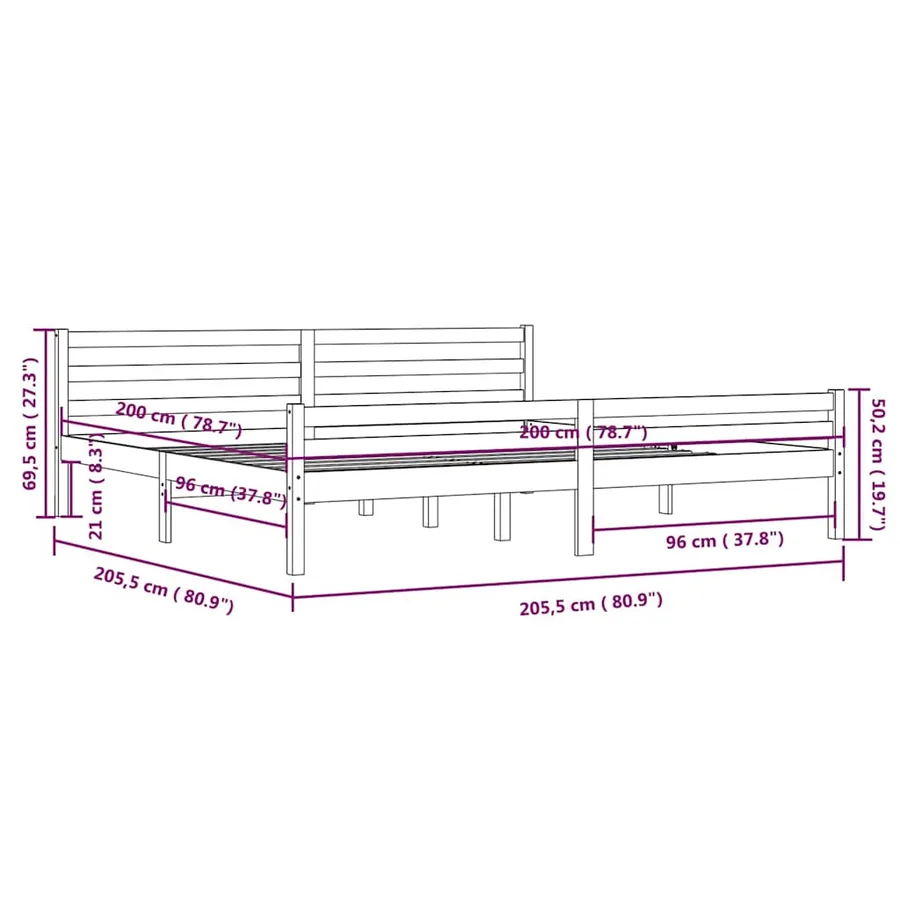 Cadre de lit sans matelas bois massif 200x200 cm - 10