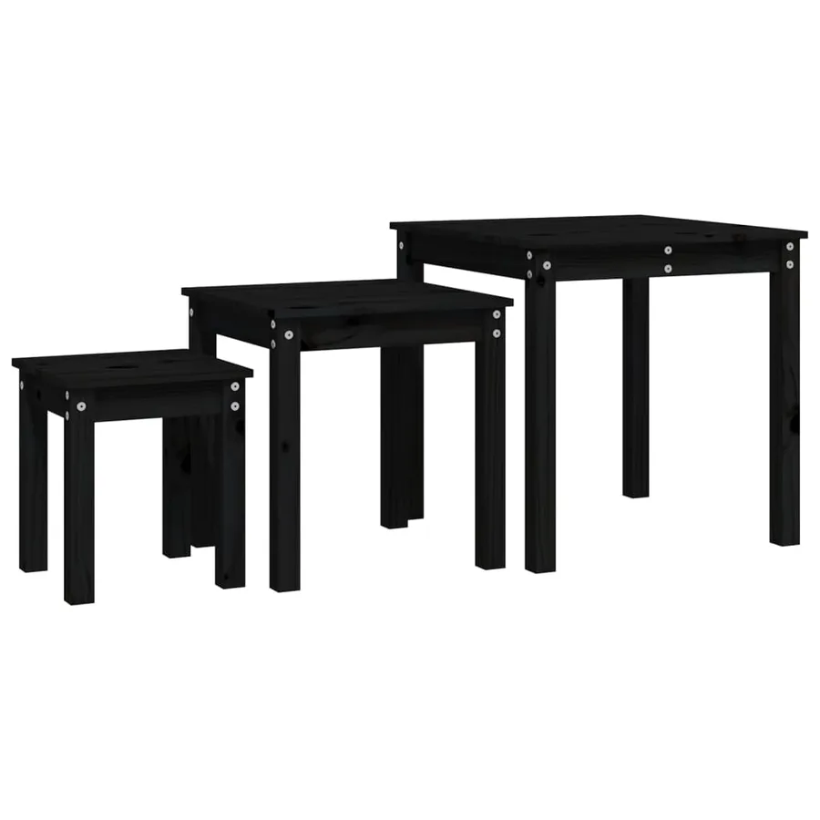 Tables gigognes 3 pcs Noir Bois de pin massif - 2