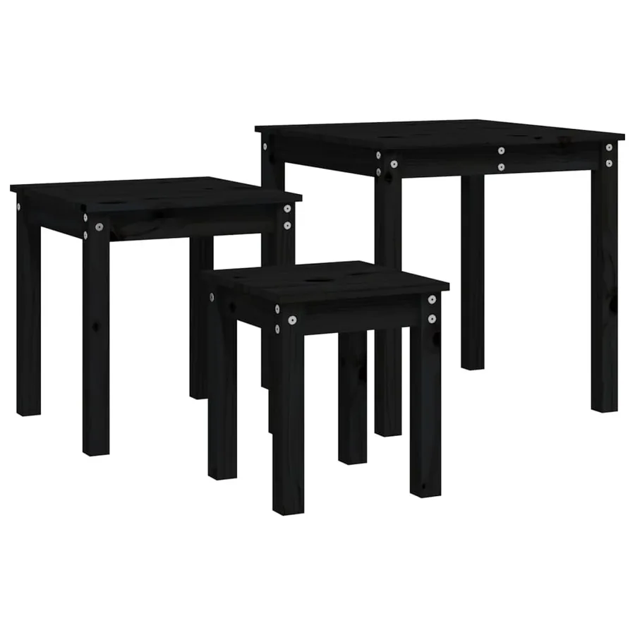 Tables gigognes 3 pcs Noir Bois de pin massif - 6