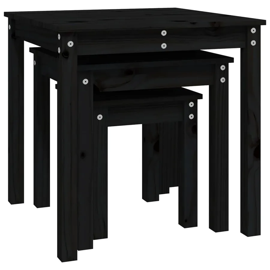 Tables gigognes 3 pcs Noir Bois de pin massif - 7