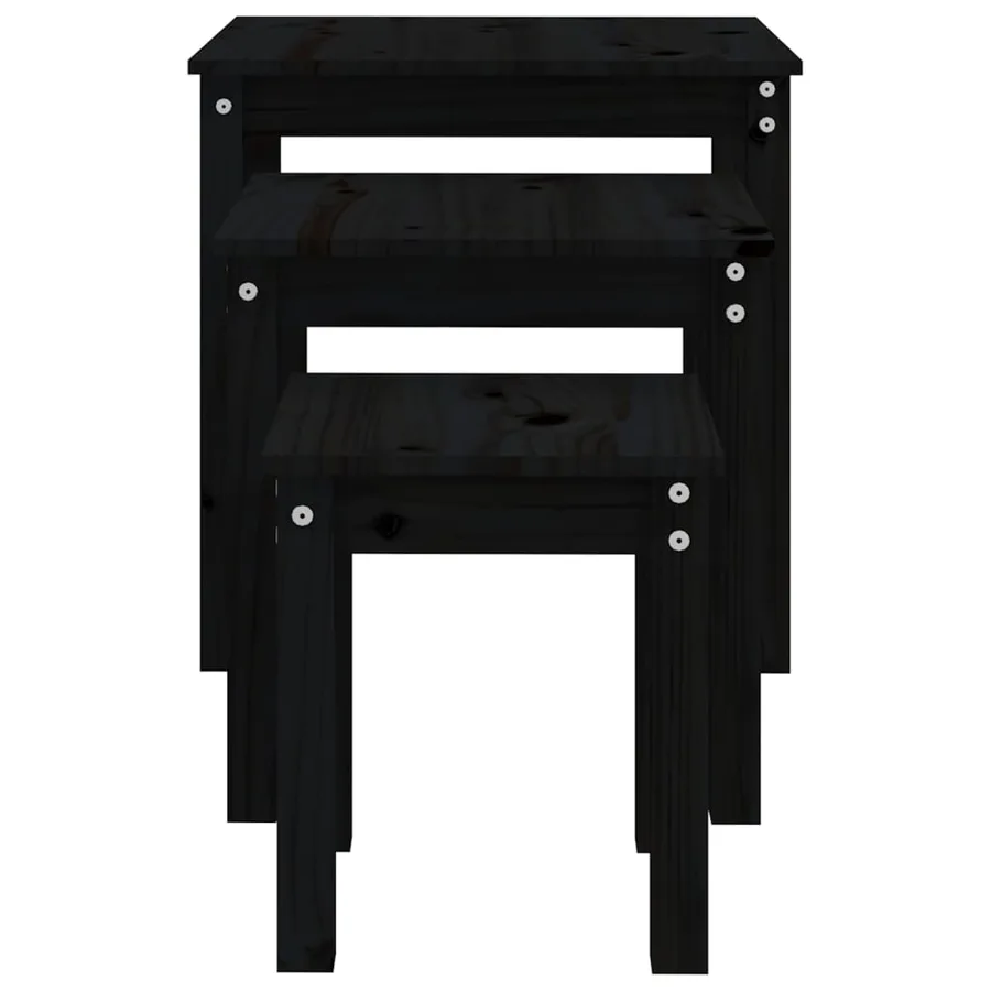Tables gigognes 3 pcs Noir Bois de pin massif - 8