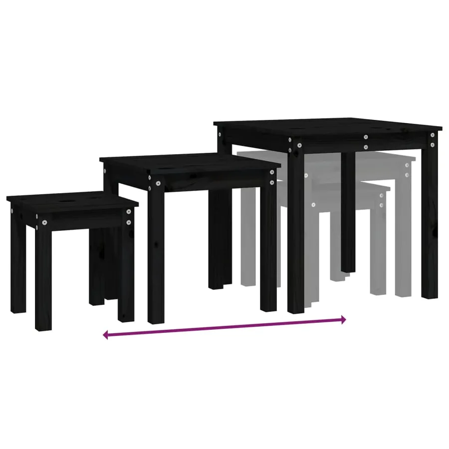Tables gigognes 3 pcs Noir Bois de pin massif - 9