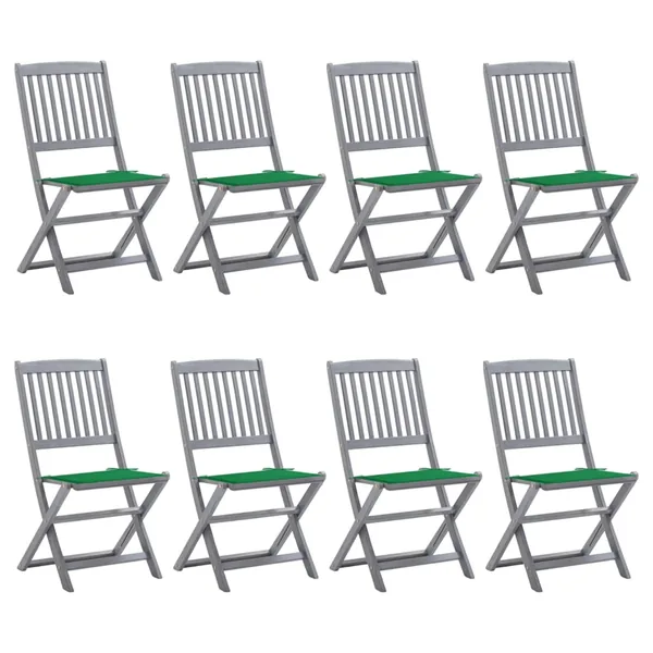 Chaises pliables d'extérieur lot de 8 et coussins Bois d'acacia