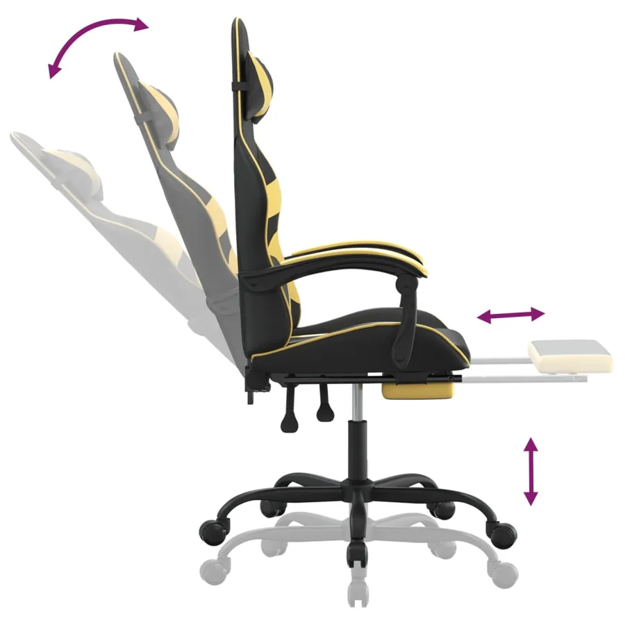 Chaise de jeu pivotante et repose-pied Noir et doré Similicuir - 11