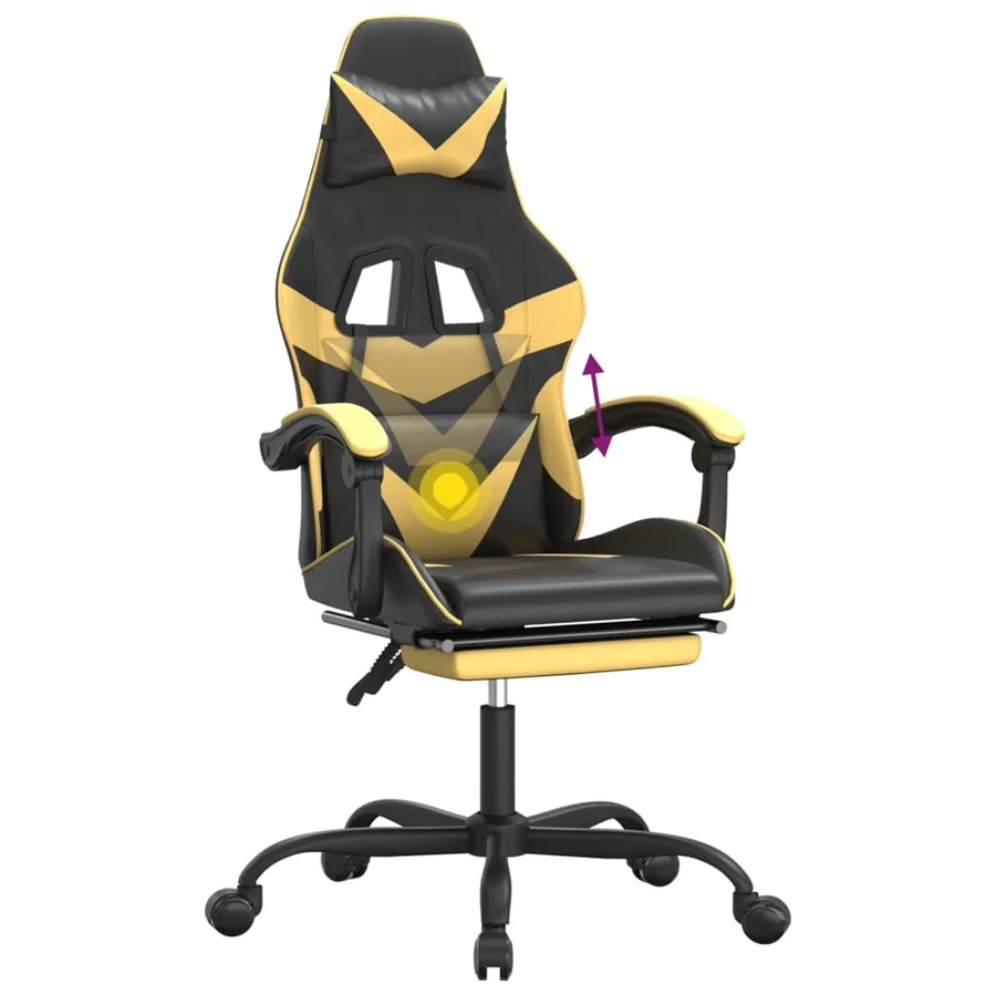 Chaise de jeu pivotante et repose-pied Noir et doré Similicuir - 12