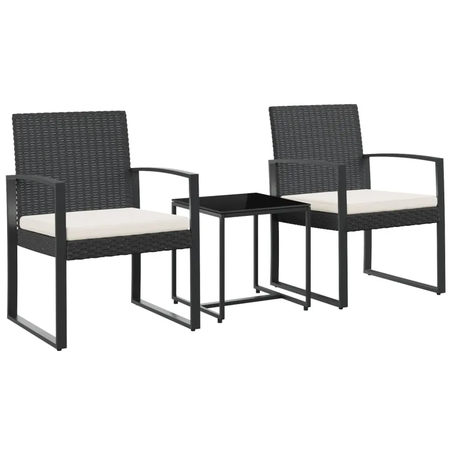 Ensemble à manger de jardin avec coussins 3 pcs noir rotin PP - 2