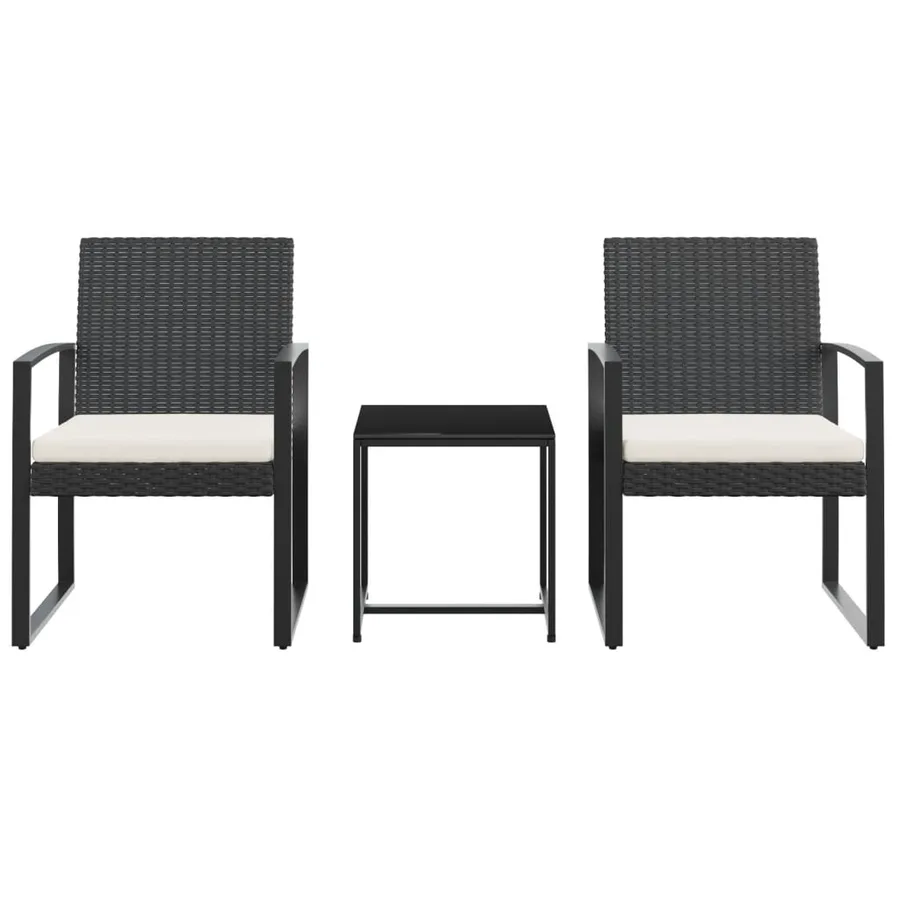 Ensemble à manger de jardin avec coussins 3 pcs noir rotin PP - 3