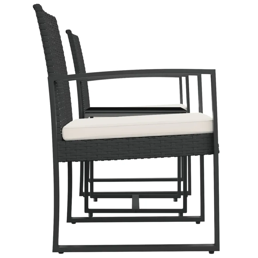 Ensemble à manger de jardin avec coussins 3 pcs noir rotin PP - 4