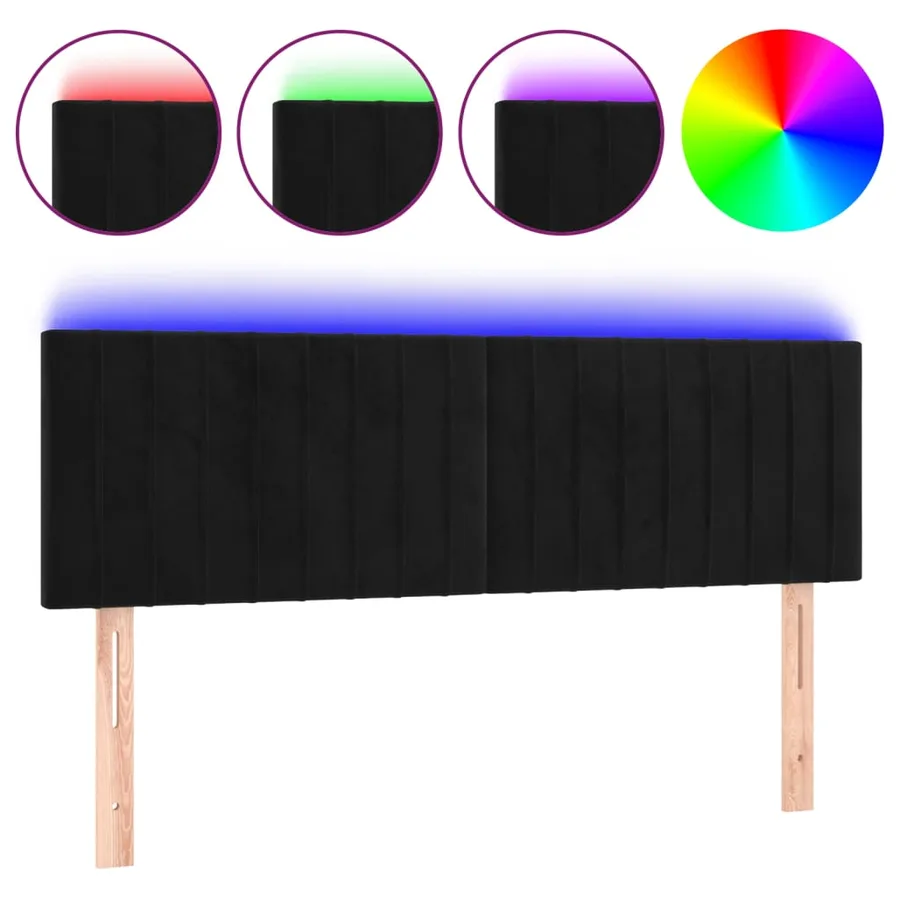 Tête de lit à LED Noir 144x5x78/88 cm Velours - 2