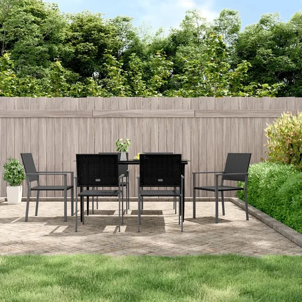 Ensemble à manger de jardin 7 pcs résine tressée acier