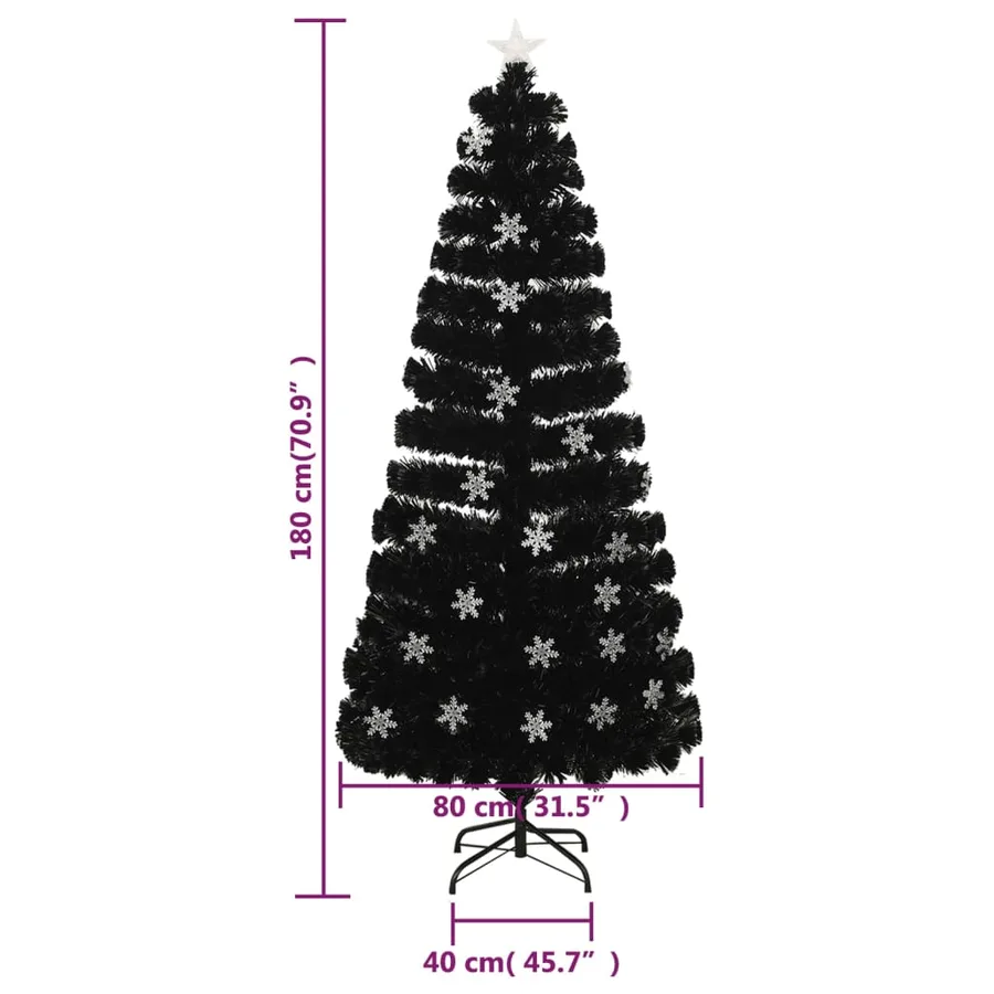 Sapin de Noël et flocons de neige LED Noir 180 cm Fibre optique - 9
