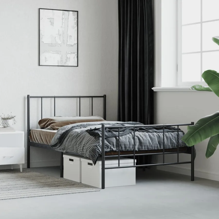 Cadre de lit métal sans matelas avec pied de lit noir 107x203cm - 4