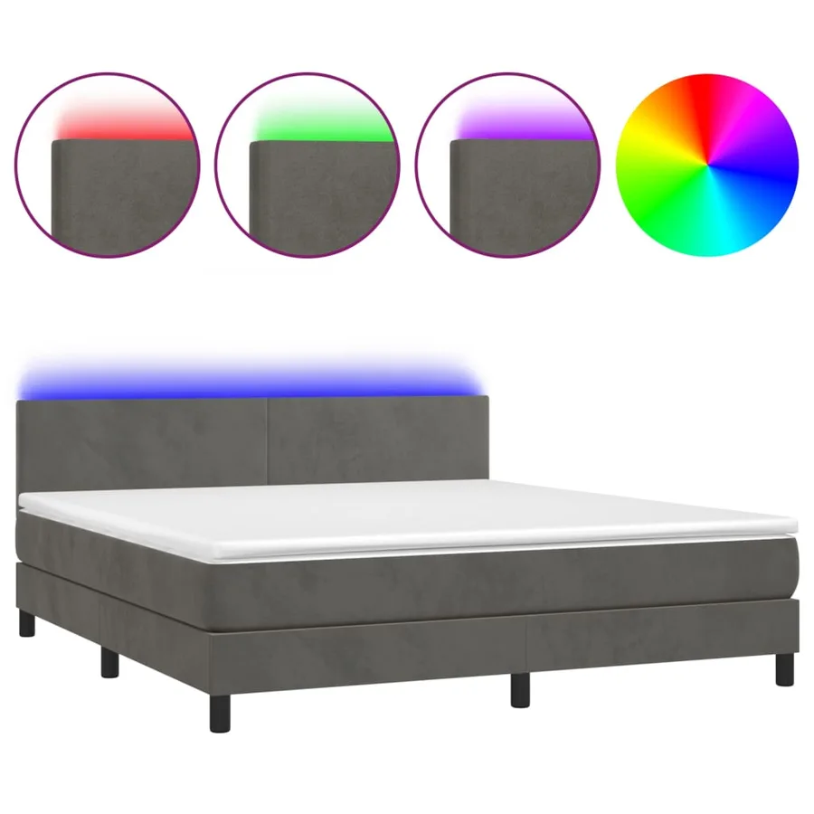 Sommier à lattes de lit avec matelas LED Gris foncé 180x200 cm - 2