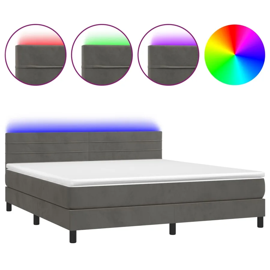 Sommier à lattes de lit avec matelas LED Gris foncé 180x200 cm - 2