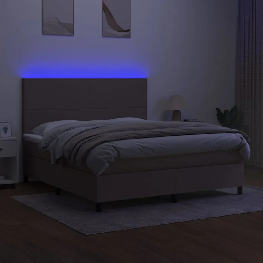 Sommier à lattes de lit et matelas et LED Taupe 160x200cm Tissu - 4