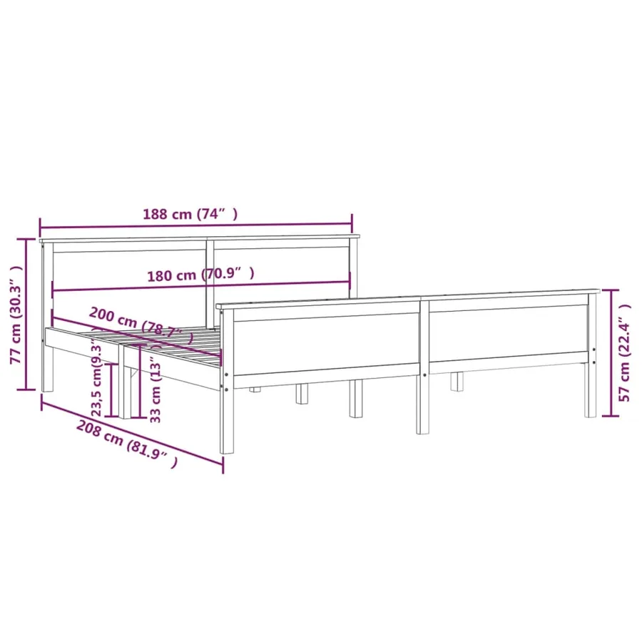 Cadre de lit sans matelas bois massif de pin 180x200 cm - 7