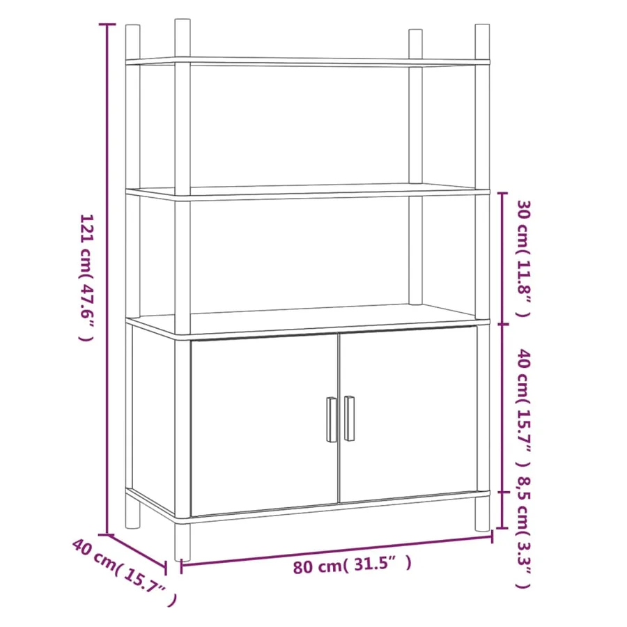 Buffet haut Noir 80x40x121 cm Bois d'ingénierie - 6