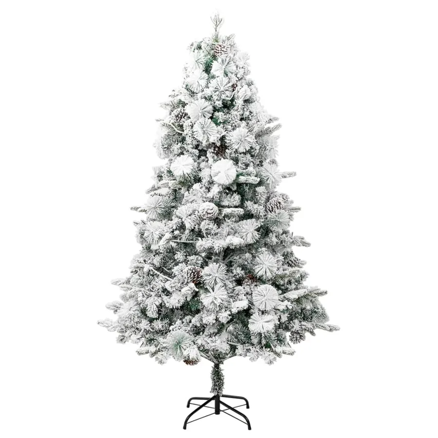 Sapin de Noël pré-éclairé avec neige floquée/cônes 225cm PVC/PE - 4