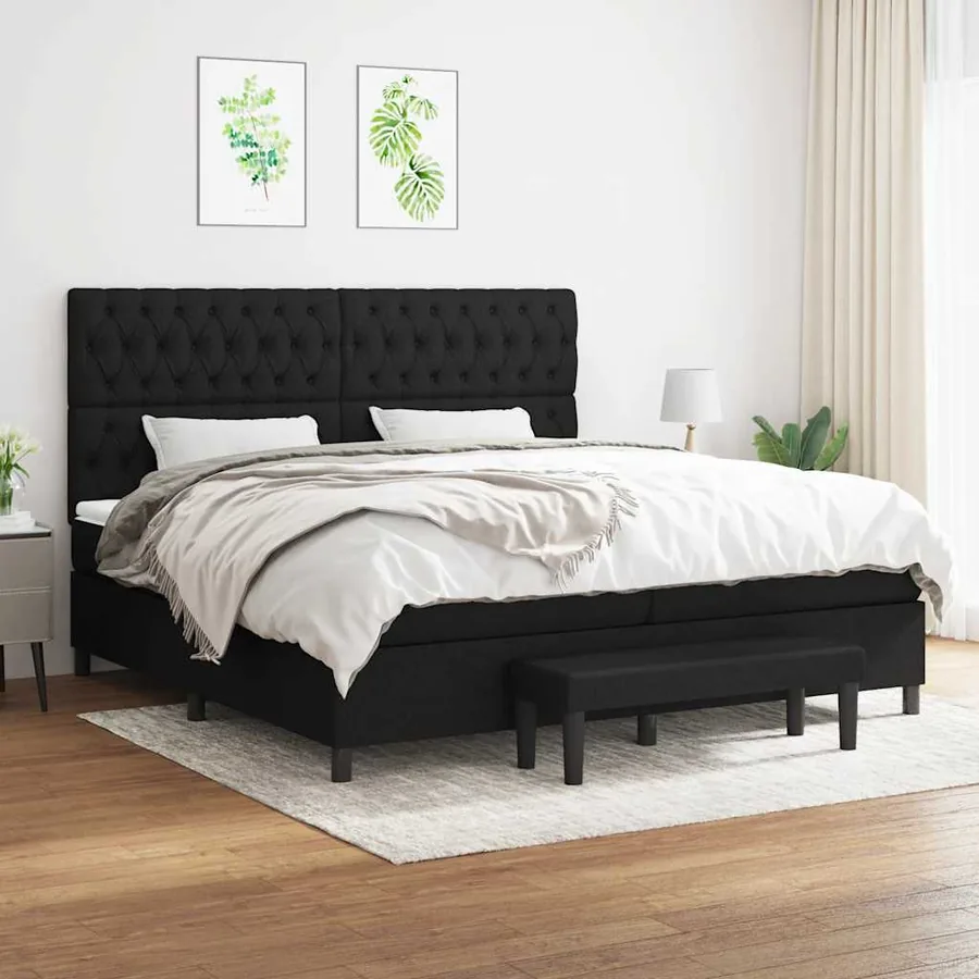 Sommier à lattes de lit avec matelas Noir 200x200 cm Tissu