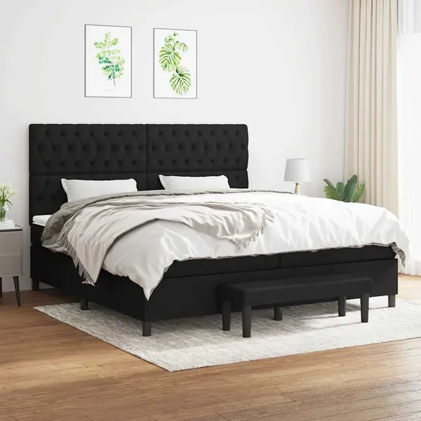 Sommier à lattes de lit avec matelas Noir 200x200 cm Tissu