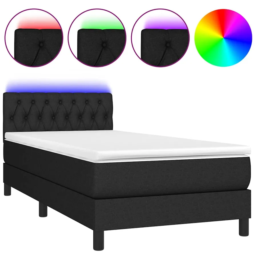 Sommier à lattes de lit avec matelas et LED Noir 90x200cm Tissu - 2