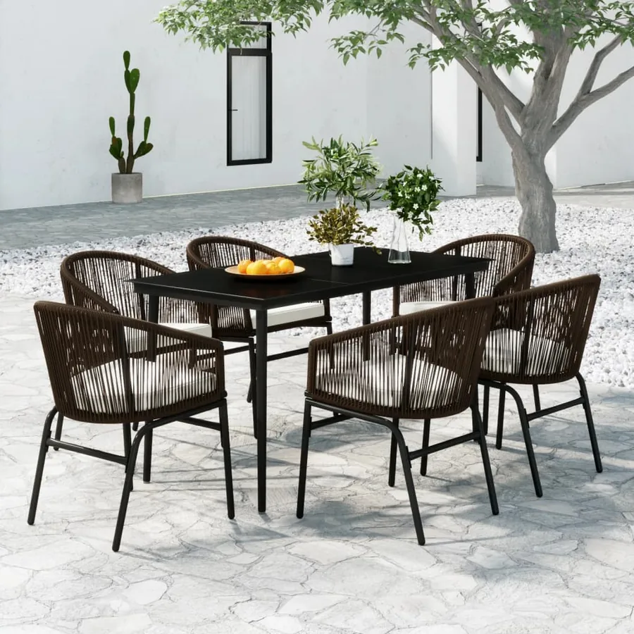 Ensemble à manger de jardin 7 pcs Marron