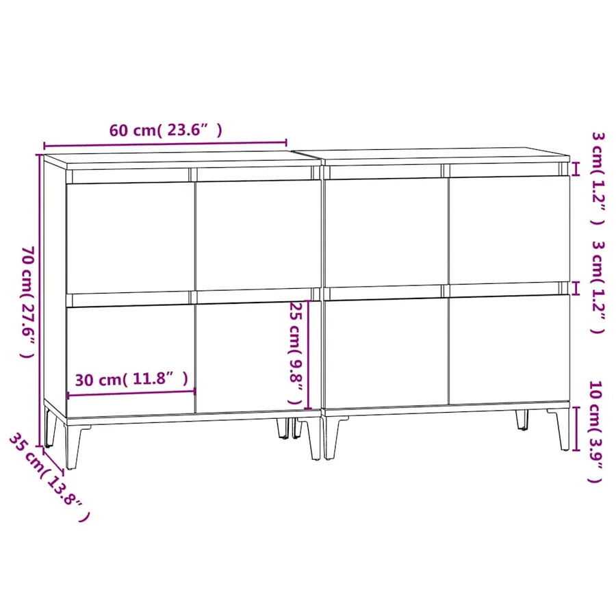 Buffets 2 pcs gris béton 60x35x70 cm bois d'ingénierie - 11