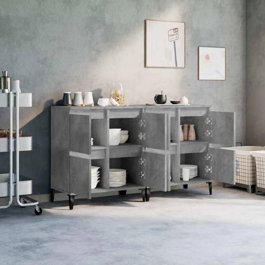 Buffets 2 pcs gris béton 60x35x70 cm bois d'ingénierie - 3