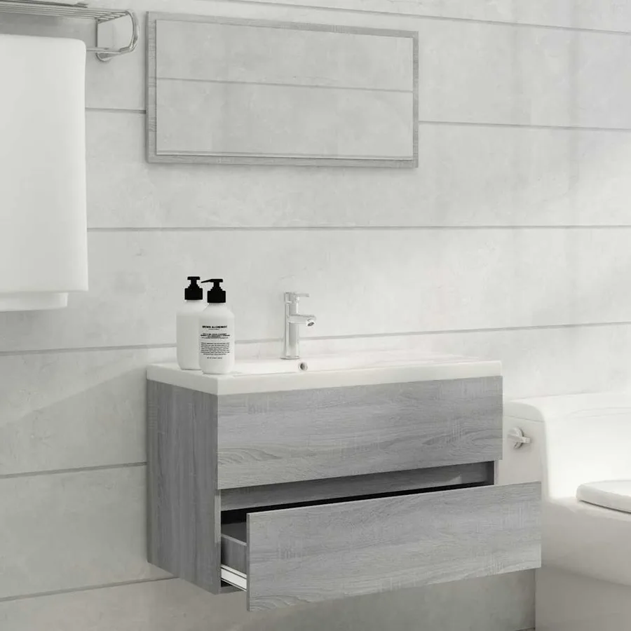 Ensemble de meubles de salle de bain 2 pcs Sonoma gris - 3