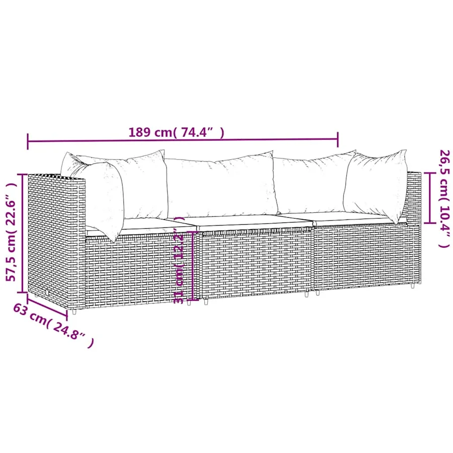 Salon de jardin 3 pcs avec coussins Gris Résine tressée - 9