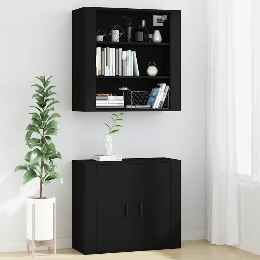 Armoire murale Noir 80x33x80 cm Bois d'ingénierie - 7