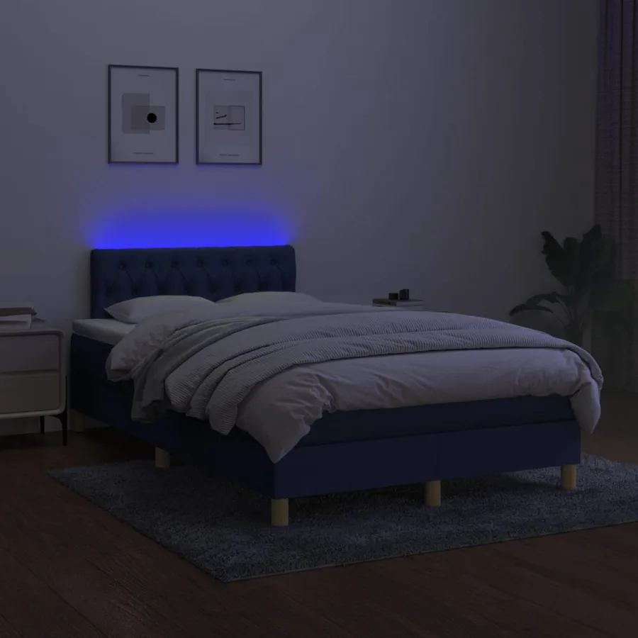 Sommier à lattes de lit avec matelas LED Bleu 120x200 cm Tissu - 4