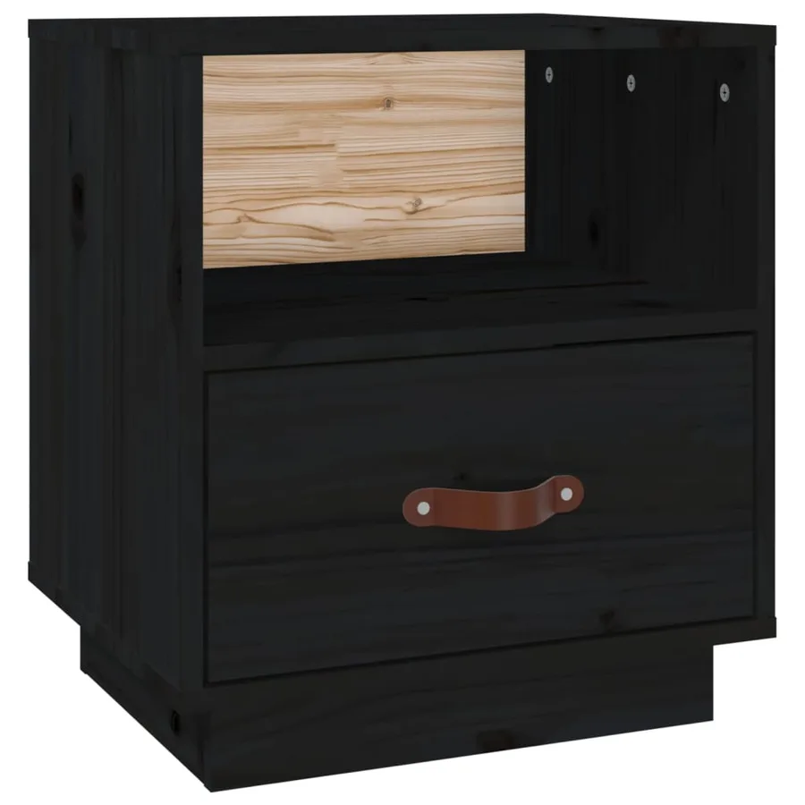 Table de chevet Noir 40x34x45 cm Bois de pin massif - 2