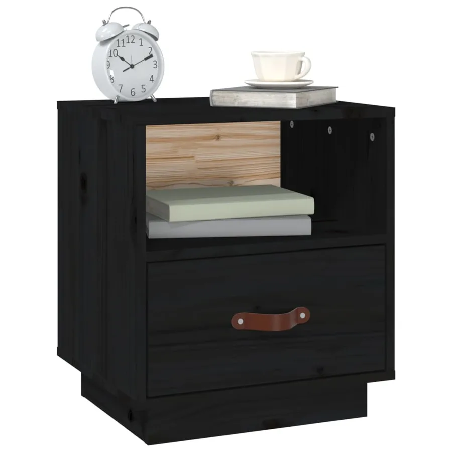 Table de chevet Noir 40x34x45 cm Bois de pin massif - 4