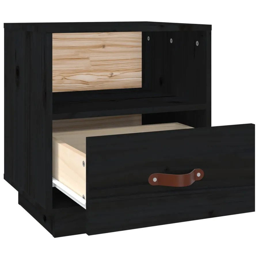 Table de chevet Noir 40x34x45 cm Bois de pin massif - 7