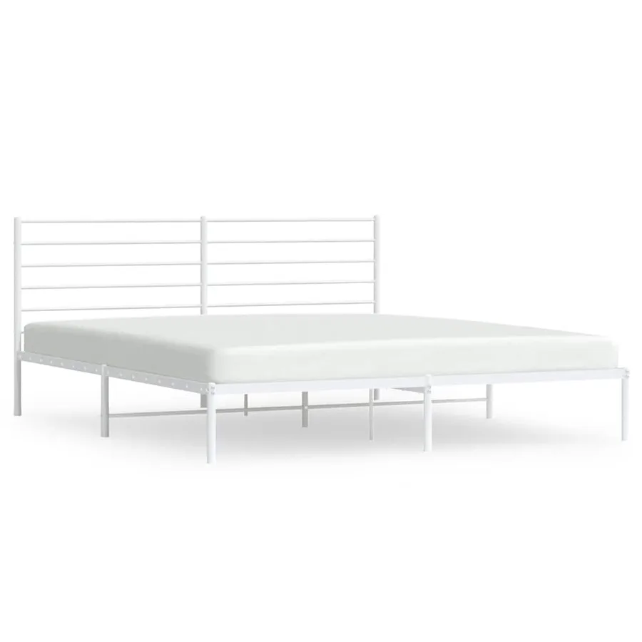 Cadre de lit métal sans matelas et tête de lit blanc 183x213 cm - 2