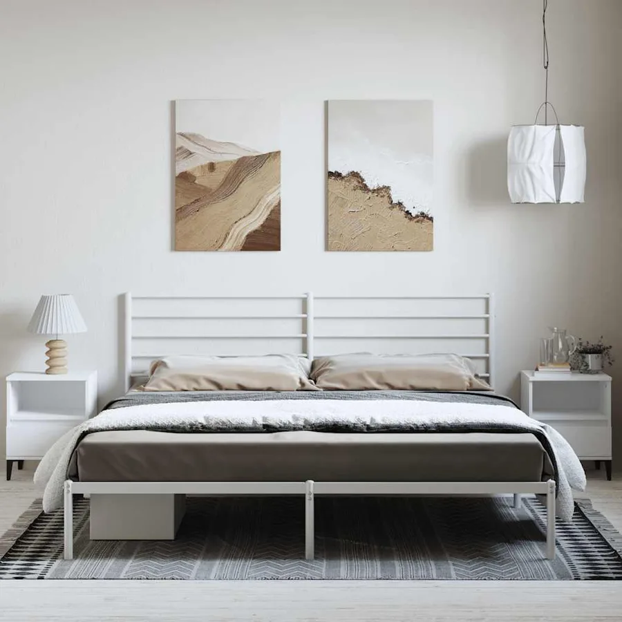 Cadre de lit métal sans matelas et tête de lit blanc 183x213 cm - 3