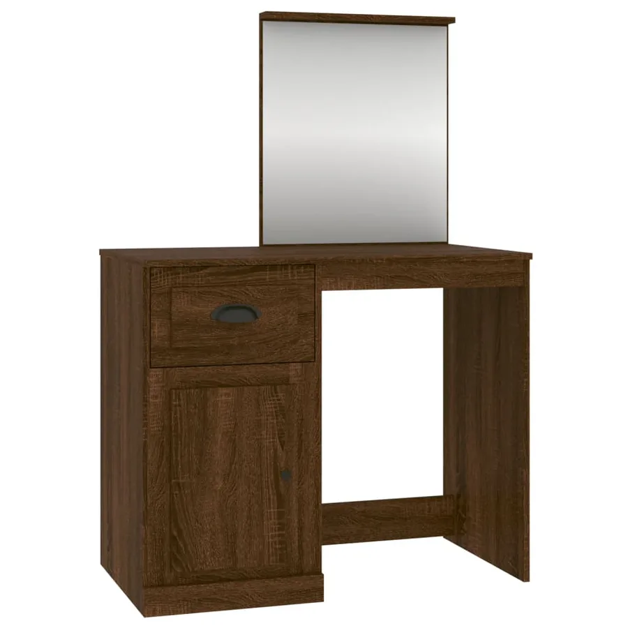 Coiffeuse et miroir chêne marron 90x50x132,5 cm bois ingénierie - 2